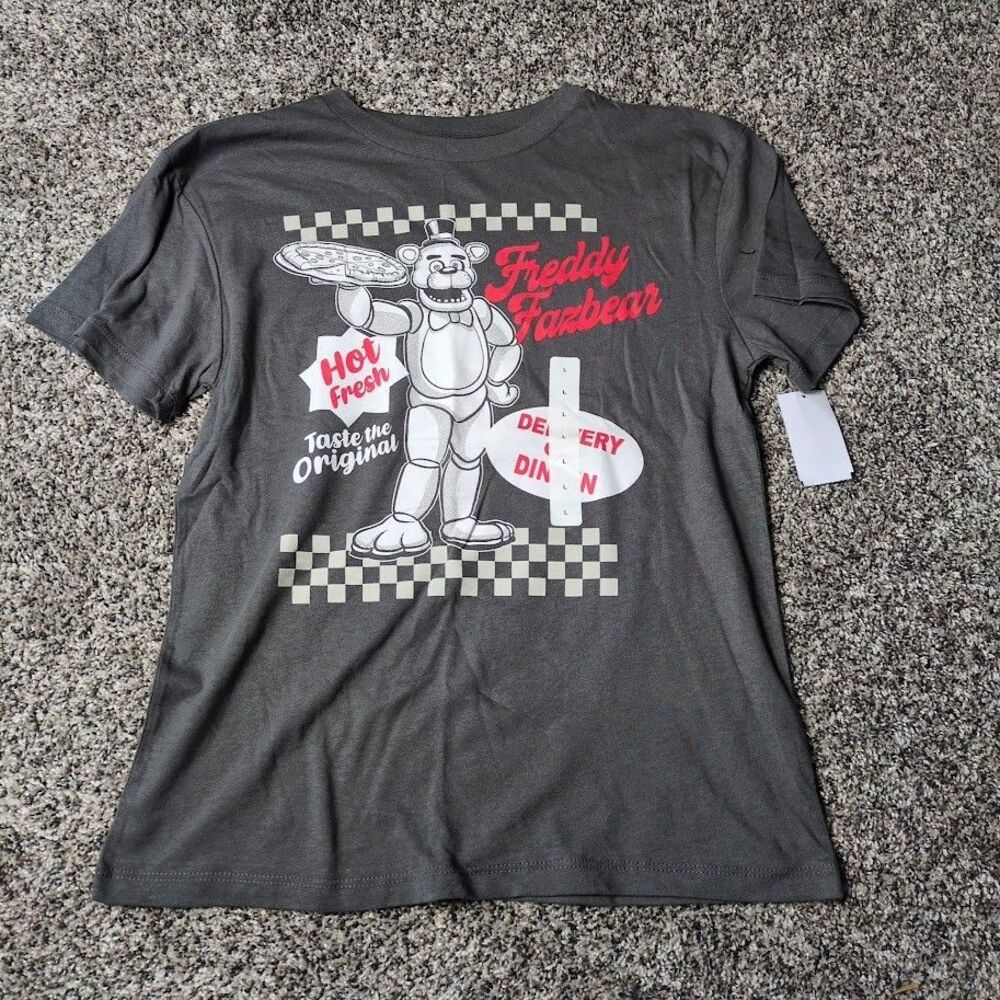Five Nights At Freddy’s Fazbear Pizza Shirt Kids L Charcoal FNAF Retro Tee